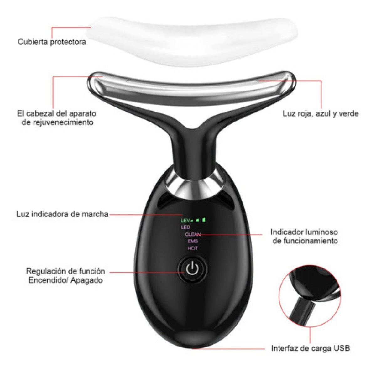 Masajeador Facial Anti-Papada — Vibración de Alta Frecuencia Antiedad